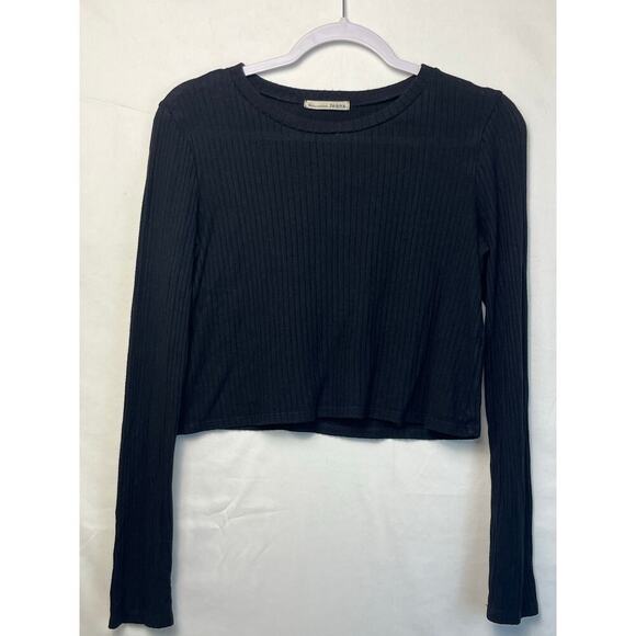 Reformation Women's Size 4 Black Long Sleeve Textured Cropped Knit Top - Picture 1 of 7